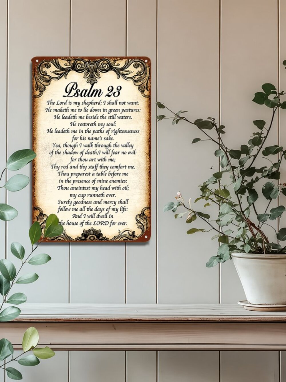 Psalm 23 Metal Wall Art Spiritual Decor Christian Home Blessing 8x12" Sign - Picture 2 of 5